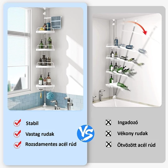 Elite Home® teleskopická sprchová polička 90-300 cm, 4 police do koupelny s držákem na ručníky a věšákem