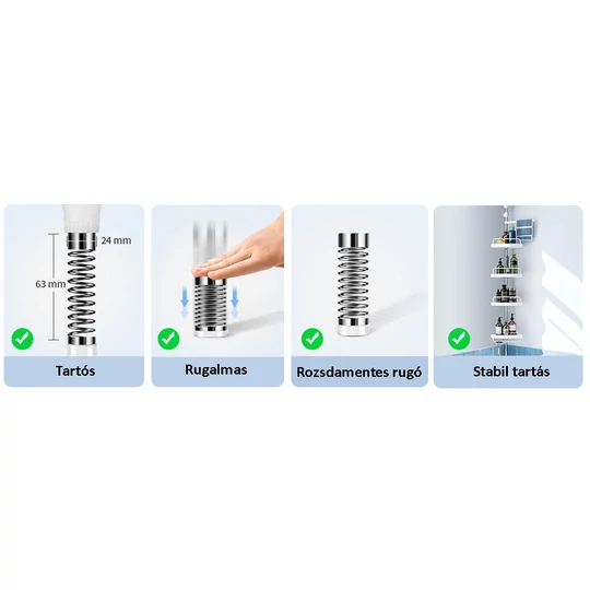 Elite Home® teleskopická sprchová polička 90-300 cm, 4 police do koupelny s držákem na ručníky a věšákem
