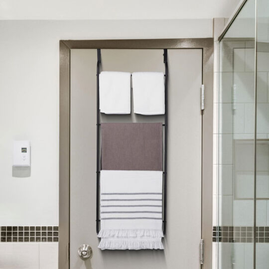 Závěsný koupelnový věšák na ručníky Elite Home®, sušák na prádlo, 4stupňový kovový žebřík, matná černá barva