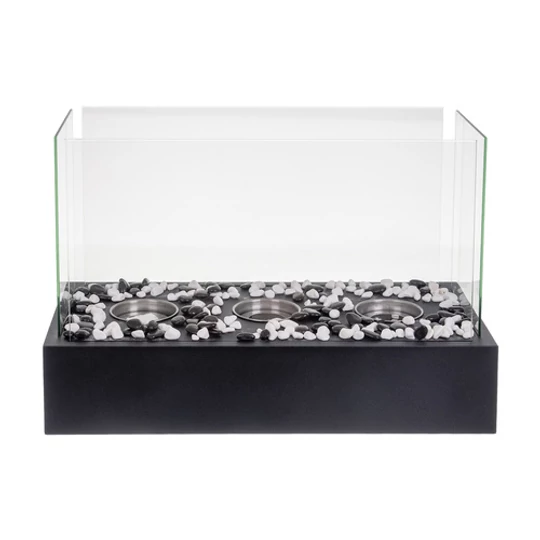 Volně stojící BIO krb pro domácnosti a terasy, bez kouře, na bioetanolové biopalivo, se skleněnou stěnou, tepelně izolační vrstvou štěrku, 45 x 30 x 21 cm, černý