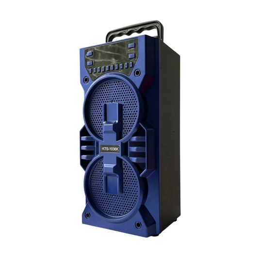 Akumulátorový FM rádio bluetooth reproduktor s digitálním displejem, microSD, USB, 2x5W, modrý