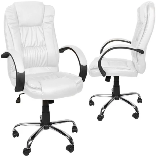 Ergonomické otočné kancelářské křeslo s chromovanými nohami, čalounění z ekokůže, nosnost 130 kg, bílé provedení