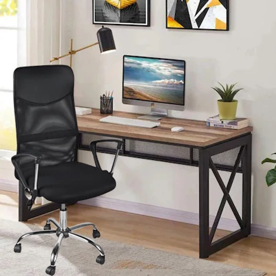 Ergonomické otočné kancelářské křeslo s vysokým opěradlem, chromované nohy, nosnost 130 kg, černá barva