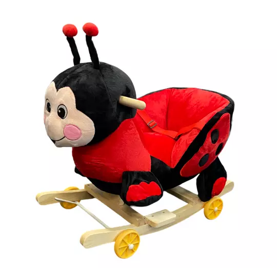 Hudební plyšové houpací zvířátko, houpací houpačka se sedátkem, pojízdná kolečka, ve tvaru berušky