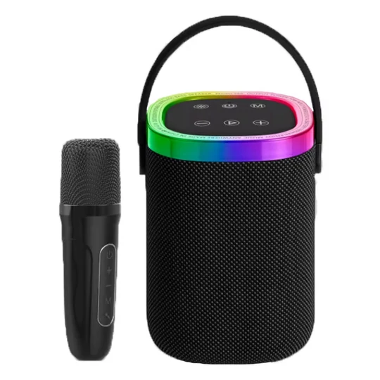 Bezdrátový reproduktor Bluetooth s mikrofonem, LED světlo, provoz na baterie, 10 W, černý