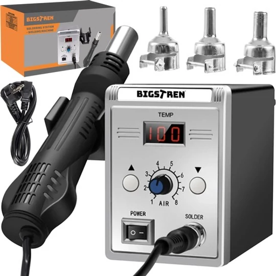 Horkovzdušná páječka, pájecí stanice s LCD displejem, 3 trysky, 100-500°C, 700W