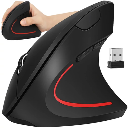 Bezdrátová stolní myš, ergonomická, šetrná k zápěstí, vertikální myš pro počítače, univerzální, USB 2,4 GHz, černá