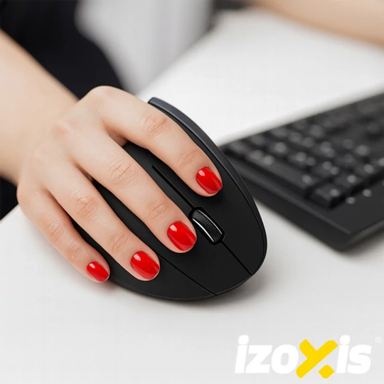 Bezdrátová stolní myš, ergonomická, šetrná k zápěstí, vertikální myš pro počítače, univerzální, USB 2,4 GHz, černá