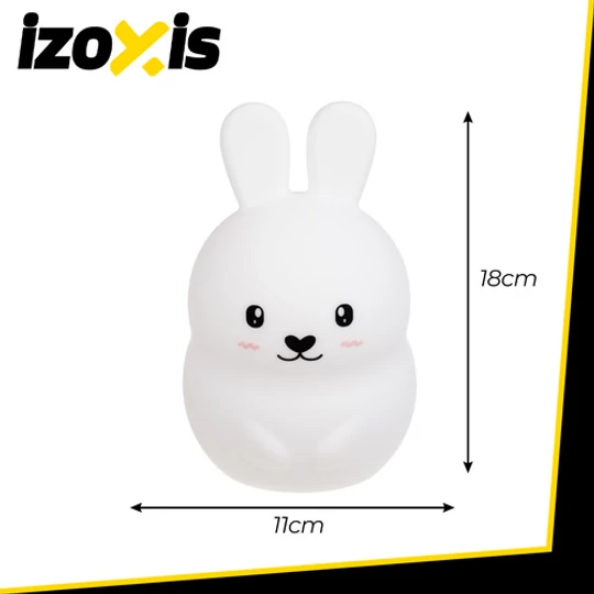 Rabbit LED interaktivní měnící barvy RGB noční lampička pro děti ve tvaru králíčka, s dálkovým ovládáním světelných efektů a časovačem, silikon