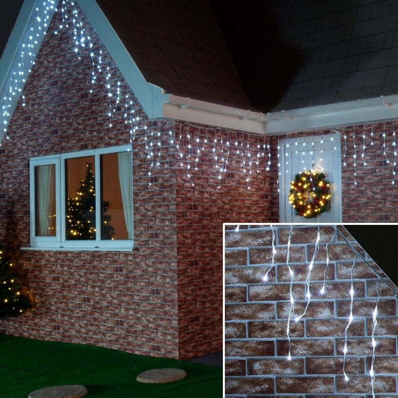 180 LED 8 programových vánočních světýlek, 8,5 m, 8,5 m šňůra žárovek - studená bílá