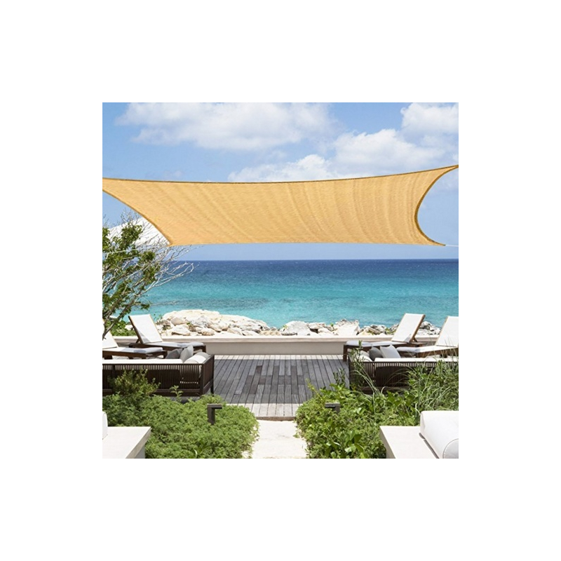 Sluneční plachta - zastínění terasy, balkonu a zahrady čtvercová 5x5 m v pískové barvě - polyester (voděodolný)